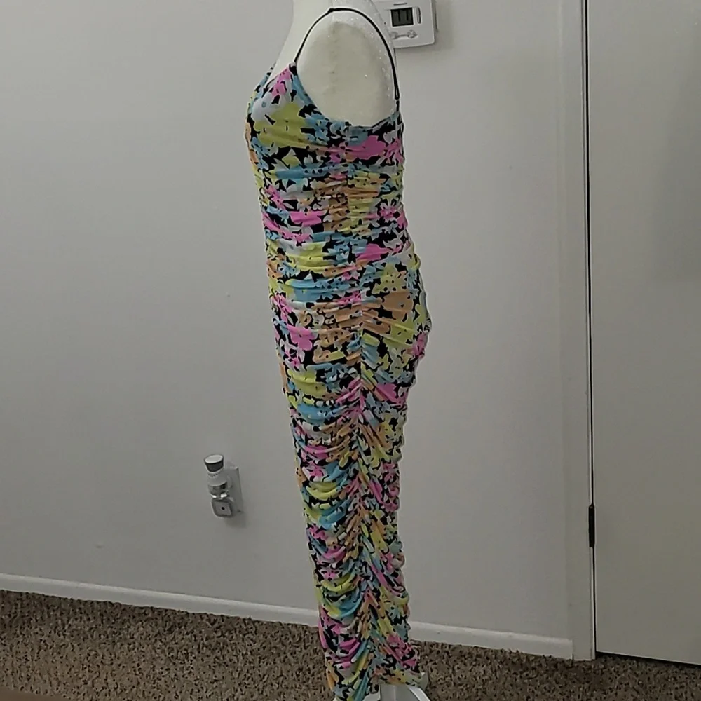 ARFM Ruched Mesh Midi Slipdress in Sky Floral Size Large NWT - Picture 8 of 15